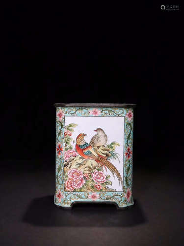 BRONZE ENAMEL SQUARE PEN HOLDER