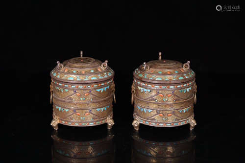 GILT SILVER ORNAMENT IN PAIR