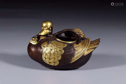 QIANLONG MARK GILT BRONZE PEN WASHER