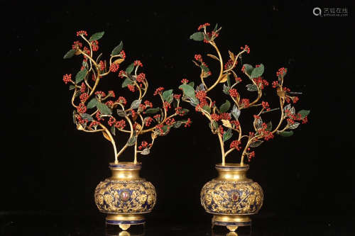 GILT SILVER CORLA JADE BONSAI IN PAIR