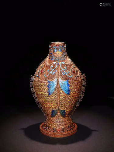 QIANLONG MARK GILT SILVER VASE