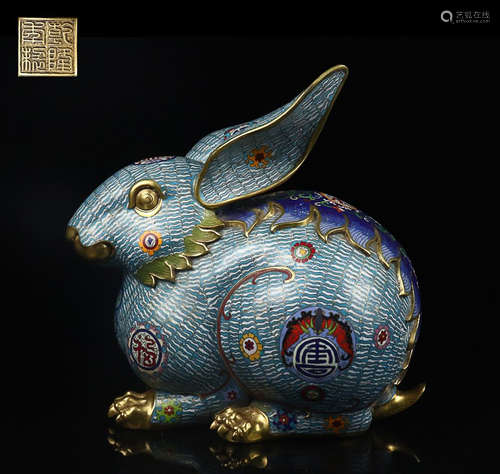 A CLOISONNE WEALTH RABBIT