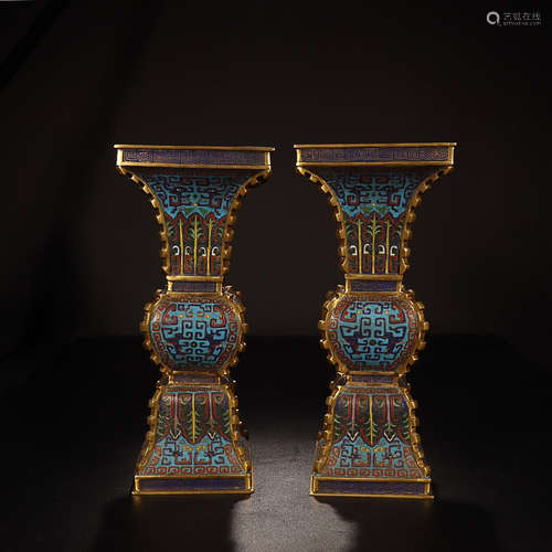 QIANLONG MARK CLOISONNE FLOWER VASE IN PAIR