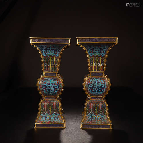 QIANLONG MARK CLOISONNE FLOWER VASE IN PAIR