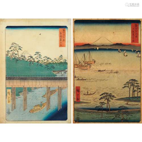 FOUR OBAN TATE-E, BY HIROSHIGE, JAPAN, LATE EDO PERIOD, CA. 1858-1859.