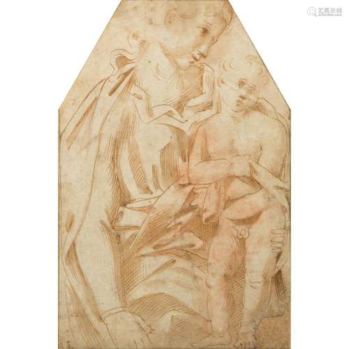 École florentine du XVIe siècle, entourage de BANDINI Vierge à l’Enfant Plume et encre brune, lavis brun, taches de sanguine C...
