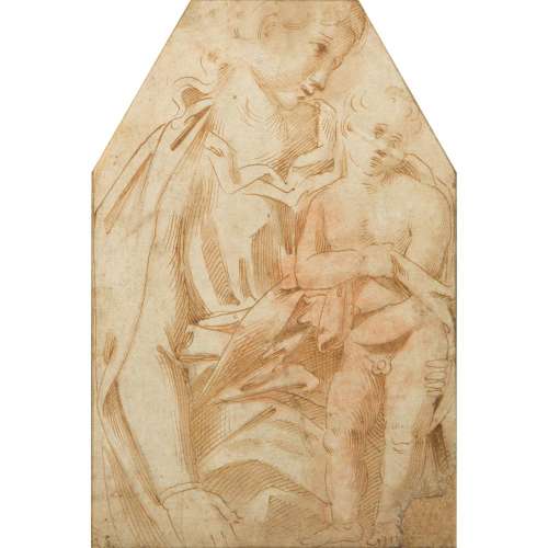 École florentine du XVIe siècle, entourage de BANDINI Vierge à l’Enfant Plume et encre brune, lavis brun, taches de sanguine C...