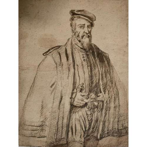 Dans le goût de l'école vénitienne du XVIIème siècle Portrait d'homme à la barbe Encre brune en feuille. In the manner of t...