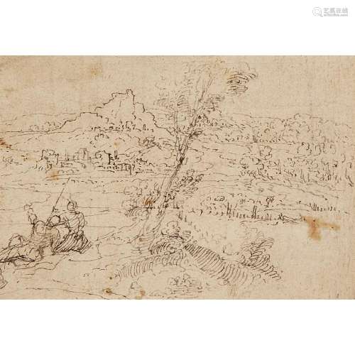 École ITALIENNE du début du XVIIe siècle Paysage Plume et encre brune Taches Early 17th century Italian school, Landscape, p...