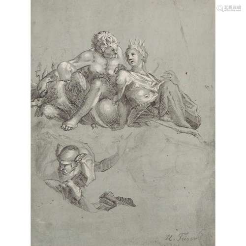 Attribué à Heinrich FUGER (Heilbronn 1751-Vienne 1818) Zeus et Héra Crayon noir et rehauts de gouache blanche sur papier bleu ...