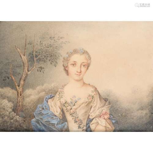 École française du XVIIIe siècle, suiveur de Jean-Marc NATTIER (Paris 1685-1766) Portrait de femme en buste Aquarelle gouachéeR...