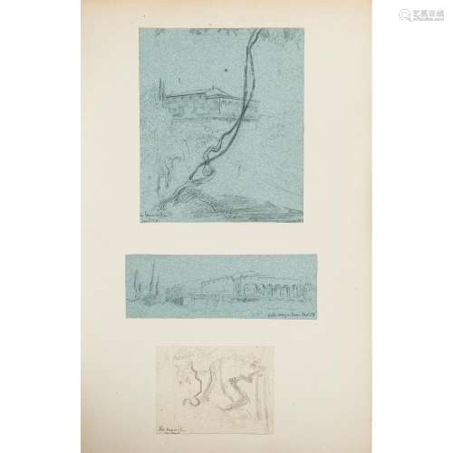 Henri LEHMAN (1814-1882) Drawings Ensemble de huit dessins sur quatre feuilles de montage, dont cinq paysages d’Italie, une étude po...