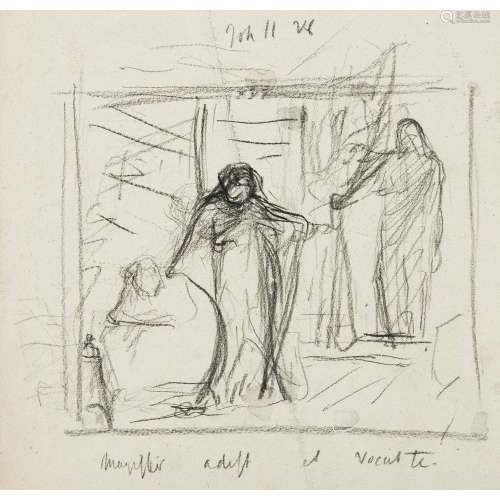 Henri LEHMANN (Kiel 1814-Paris 1882) Recto verso : le Christ chez Marthe et Marie Crayon noir Annotations dans le bas Front...