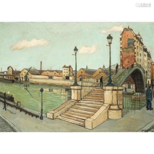 Alphonse Léon Quizet (1885–1955) Vue de la passerelle de la rue de Crimée, 1946 Oil on canvas; signed lower right 28 3/4 x 42 1/8 IN.