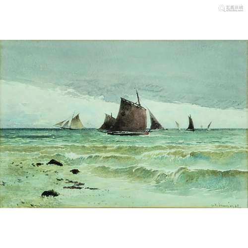 Octave SANOGIER (Actif en France à la fin du XIXe siècle) Voiliers en mer Aquarelle Signée et datée en bas en gauche 82 Sail...