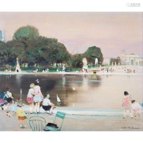Jules-René Hervé (1887-1981) Vue du jardin du Luxembourg Oil on canvas; signed lower right; signed on the back 18 1/8 x 21 5/8 in.