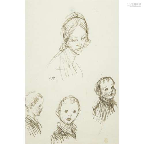 Théophile Alexandre STEINLEN (Lausanne 1859-Paris 1923) Portrait de femme en buste et trois études d’enfant Drawings Plume et encre...