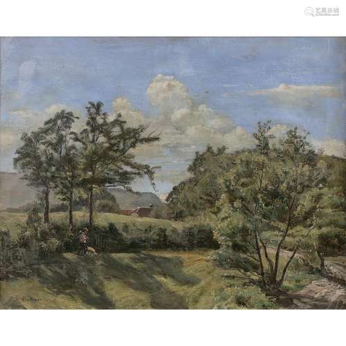 Barthélemy BODMER (Genève 1848-1904) Paysage genevois Genevan landscape, canvas, signed lower left : BBodmer. 16 ¾ X 20 7/8 IN.