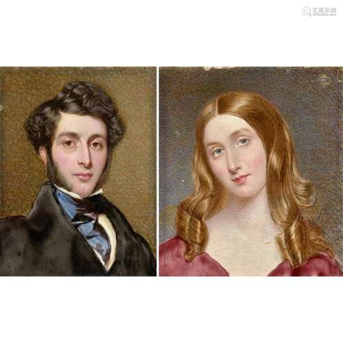 ÉCOLE DU NORD VERS 1840 DEUX PORTRAITS Gouaches Northern school c. 1840, Two portraits, gouaches 8,5 X 6,4 CM • 3 3/8 X 2 1/...