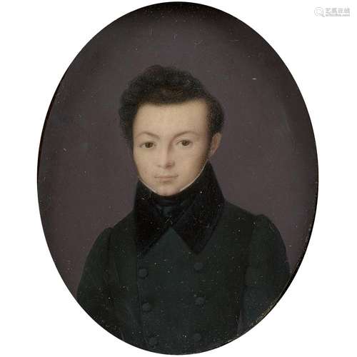 ÉCOLE FRANÇAISE VERS 1810 PORTRAIT D'UN JEUNE GARÇON Gouache ovale French school c. 1810, Portrait of a young man, oval gouach...