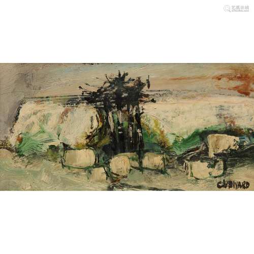 CLAUDE VENARD (1913-1999) Paysage Oil on cardboard ; signed lower right 4 5/16 x 7 7/8 in.