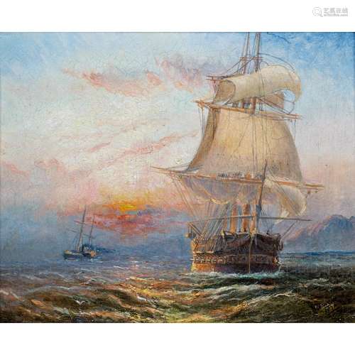 HENRI THOMAS DAWSON (ÉCOLE ANGLAISE, ACTIF AU XIXE SIÈCLE) NAVIRES SUR UNE MER CALME Sur sa toile d’origine Signée et daté...