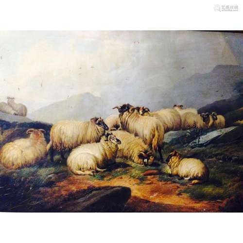 W. MORRIS TROUPEAU DE MOUTONS Huile sur toile signée en bas au centre et datée 1862