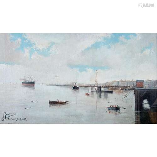 Jose Fernandez Alvarado (1871-1935) Port San André Oil on canvas; signed and titled lower left 14 9/16 x 25 3/16 in.
