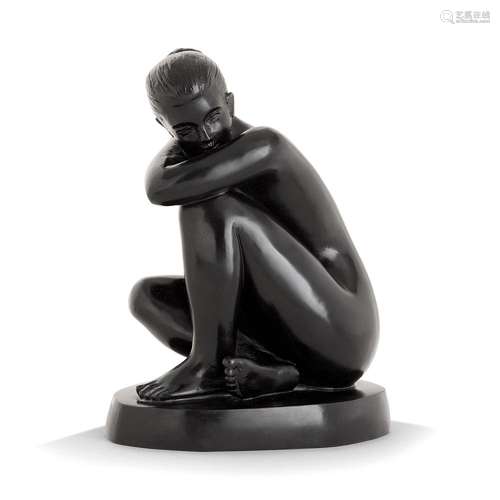 DAVID MESLY (1918-2004) SILENCE Epreuve en bronze à patine noire Cachet du fondeur E.GODARD Cire perdue Numérotée 7/8 In...