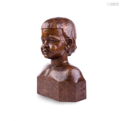 Ferdinand Parpan (1902-2004) Tête d'enfant, 1958 Unique piece in wood; monogrammed, signed and dated on the base 15 3/4 in.