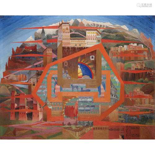 HENRY VALENSI (1883-1960) Les casbahs du haut Atlas, 1931 Oil on canvas; signed titled and dated lower left 31 7/8 x 39 3/8 in.