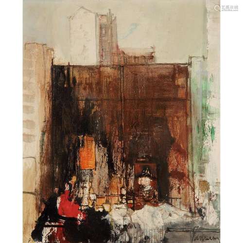 JEAN JANSEM (1920-2013) La porte d'entrée de la ville Oil on canvas; signed lower right 18 1/8 x 15 3/16 in.