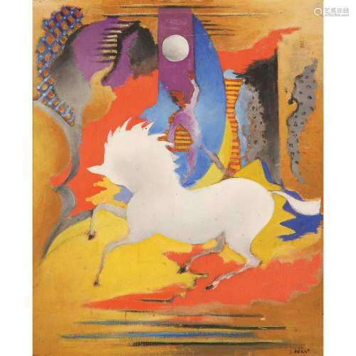 SERGE FERAT (1881-1958) Cheval fantastique Oil on cardboard; signed lower right 21 1/4 x 17 3/4 IN.