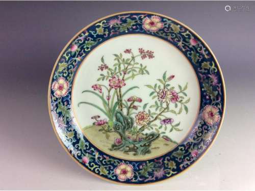 Elegant Chinese   floral plate with mark