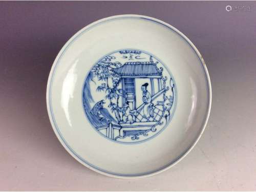 Chinese blue and white saucer with figures