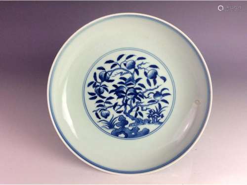 Chinese blue and white saucer with peach tree