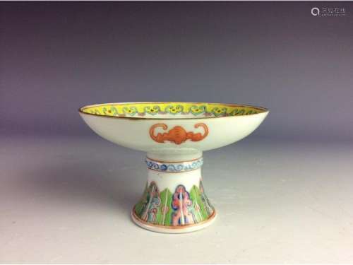 Vintage Chinese stem cup with bat and floral patterns