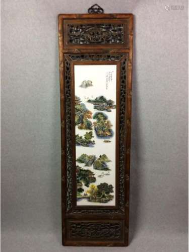 Chinese framed porcelain plaque painted with