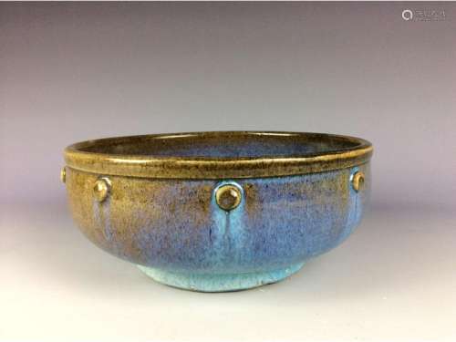 Chinese sky blue glaze porcelain bowl  with purple