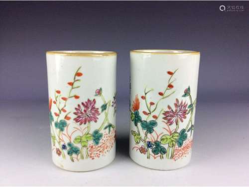 Pair of Chinese porcelain vase, famille rose glaze,