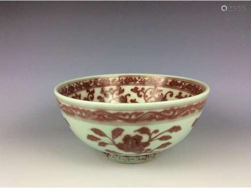 Large Chinese porcelain bowl, underglazed red glazed,