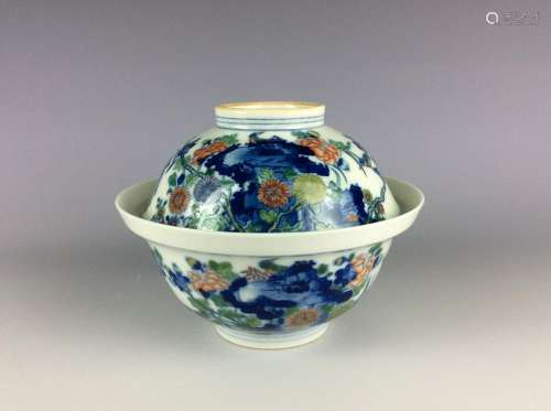 Chinese blue and white with over glaze colors covered