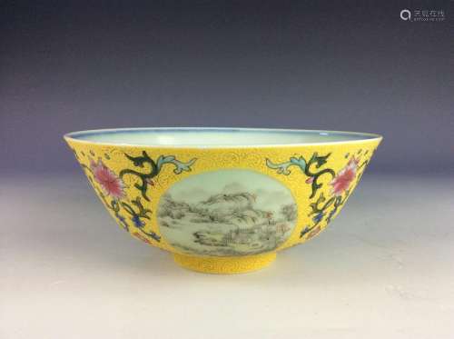 Chinese famille rose bowl with landscaping