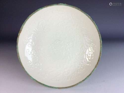 Chinese white glaze plate with engraving dragon motif