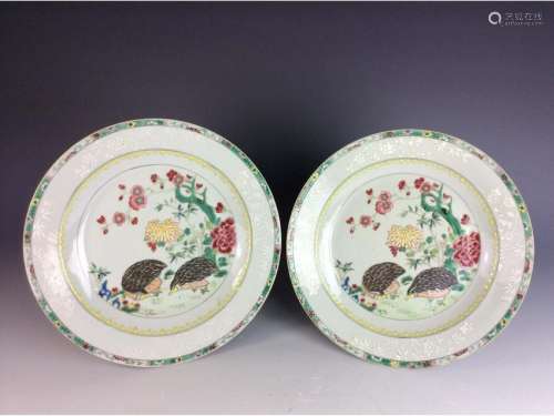 Pair of Chinese export plates with quails and