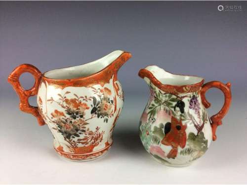 Pair of Japanese porcelain pots with flower and figures