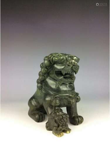 Fine Chinese nephrite, Hetian green jade,  carved lions