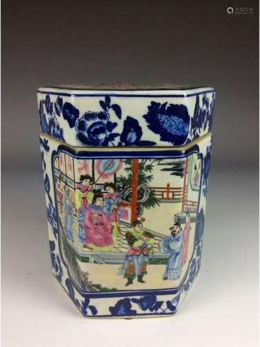 Chinese porcelain pot, famille rose on blue & white