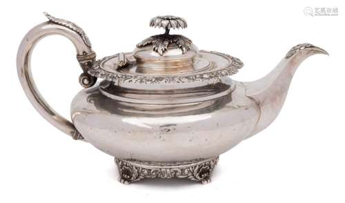 A George IV silver teapot, maker William Bateman, London, 1828: of squat circular form,