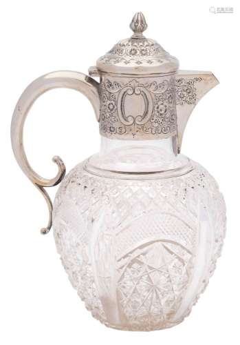 A Victorian cut glass and silver mounted claret jug, maker Thomas Latham & Ernest Morton,